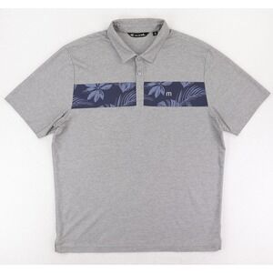 TravisMathew Polo Shirt Mens XL Gray Floral Chest Stripe Golf Performance